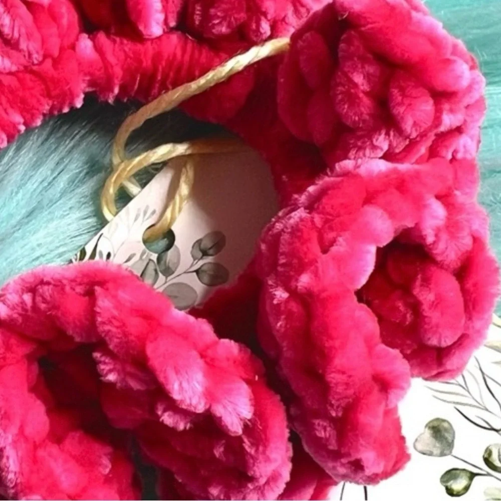 Handmade Crochet VELVET Luxe Hot Pink Candy Plush Hair Scrunchie PinkRainCloud
